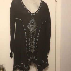 FREE PEOPLE Boho Embroidered Dark Grey Dress